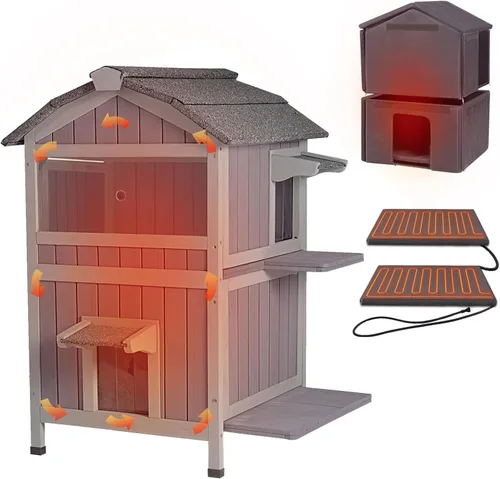 Vista 11 de GUTINNEEN Casa grande climatizada para gatos al aire libre con forro