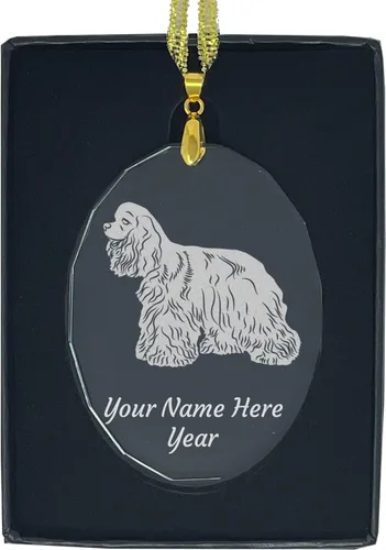 Vista 9 de LaserGram Adorno de Navidad de cristal personalizado, perro cocker spaniel, idea de regalo personalizada grabada con láser (forma de diamante)