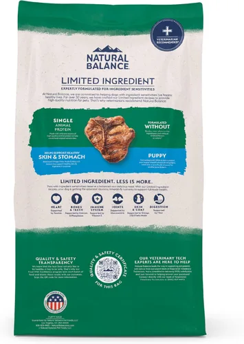 Vista 10 de Natural Balance Alimento seco para cachorros de ingredientes limitados con granos saludables, receta de cordero y arroz integral, 4 libras