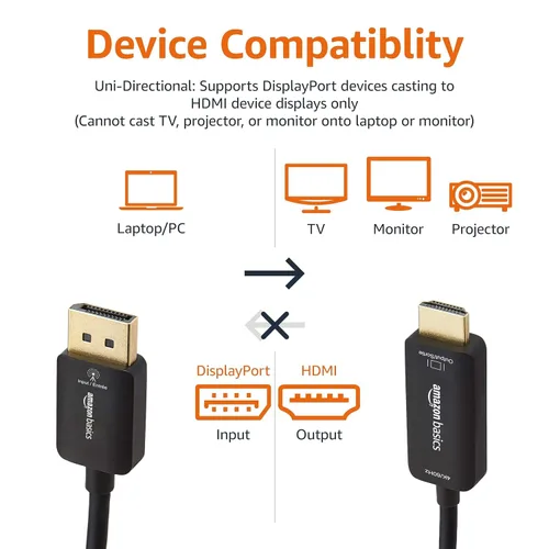Vista 3 de Amazon Basics Cable DisplayPort a HDMI, unidireccional, 1080p, 1920x1200, 4K @60Hz, funciona con computadoras de escritorio y portátiles habilitadas