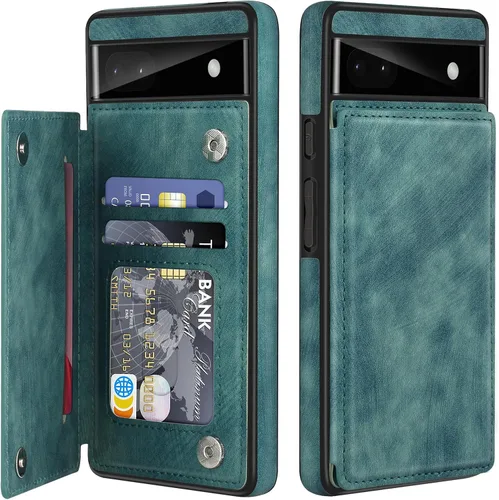 Vista 25 de Bizzib para Google Pixel 6A Funda de cuero tipo cartera con tarjetero, cubierta tipo libro con pata de pie, cierre magnético, funda protectora a