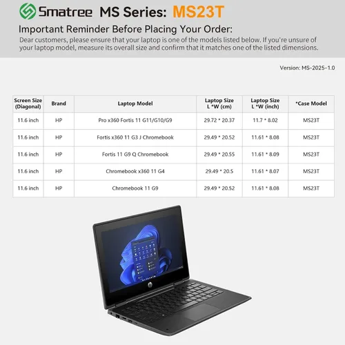 Vista 2 de Smatree MS23T Funda protectora dura EVA con soporte compatible para HP Pro x360 Fortis 11 G11/G10/G9 de 11.6 pulgadas, HP Fortis 11 G9 Q/x360 11 G3