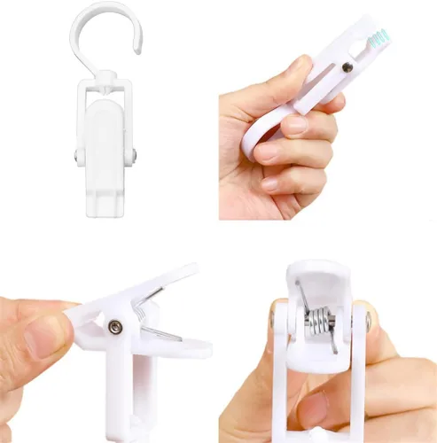 Vista 4 de 10 ganchos giratorios de plástico superfuertes para colgar en el hogar, clips giratorios para lavandería, clips de cortina, pasadores de ropa, clips