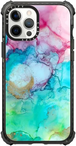 Vista 15 de CASETiFY Funda Ultra Impact para iPhone 12 Pro Max - Adhesivo Aries Moross, color negro transparente
