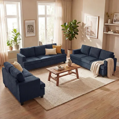 Vista 49 de Fiona's magic Juego de sofá de 6 plazas, juego de 3 piezas cómodo sofá con otomán, sofá de asientos profundos para sala de estar, sofá cama moderno
