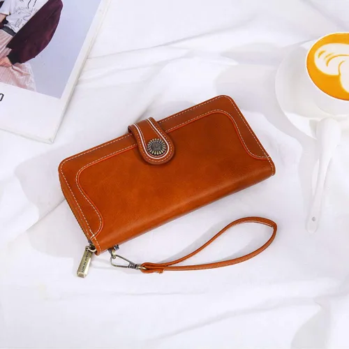 Vista 5 de Earnda Billetera para mujer tarjetero de cuero de gran capacidad para tarjetas de crédito RFID Marrón_008 Casual