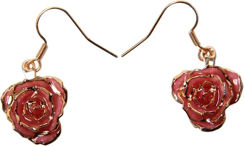 Vista 6 de Eternal Rose Pendientes colgantes de oro de 24 quilates con flor de rosa real para mujer