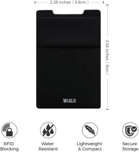 Vista 9 de Cartera para tarjetas de teléfono con bloqueo RFID, doble bolsillo seguro, ultradelgada, autoadhesiva, funda para tarjetas de crédito, calcomanía