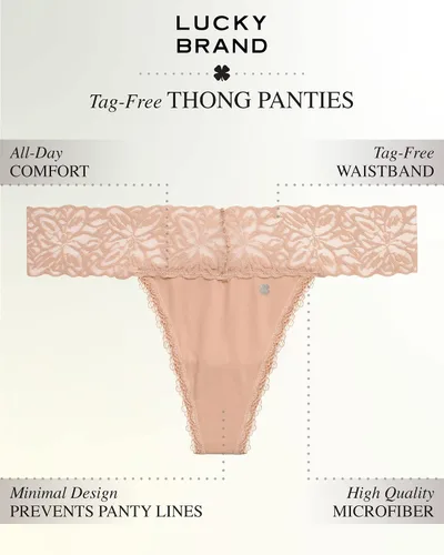 Vista 2 de Lucky Brand Women's Underwear - 5 Pack Microfiber Stretch Lace Thong Panties (S-XL)