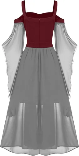 Vista 3 de Vestido punk gótico para mujer, vestido de fiesta de cosplay de Navidad, disfraz de Halloween, conjunto bohemio, vestido gótico de cintura alta