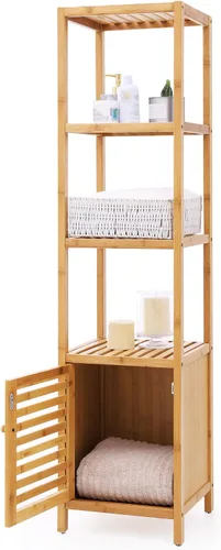 Vista 8 de SONGMICS Estantería de bambú para baño, con 3 niveles ajustables para plantas, de montaje en pared o de pie, para la sala de estar, balcón, cocina