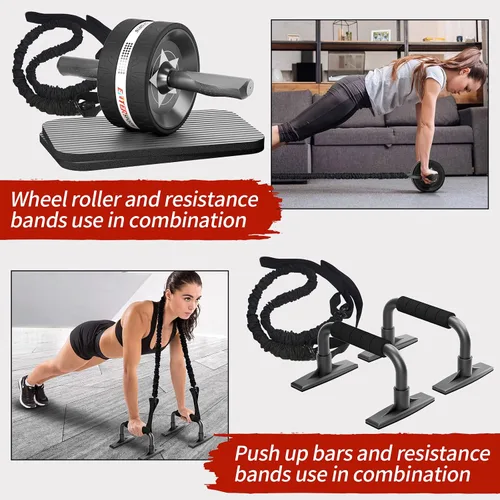Vista 5 de Ab Roller Wheel for Abs Workout with 2 Knee Pads for Home Gym