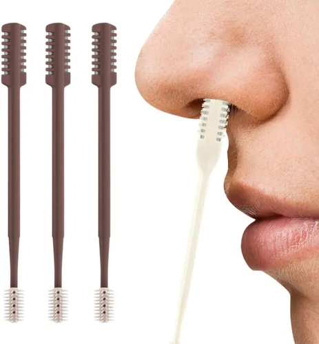 Vista 15 de AprYew Cortador de pelo nasal 2 en 1, recortador de vello nasal para hombres y mujeres, herramienta de extracción manual portátil de 360° con Beige