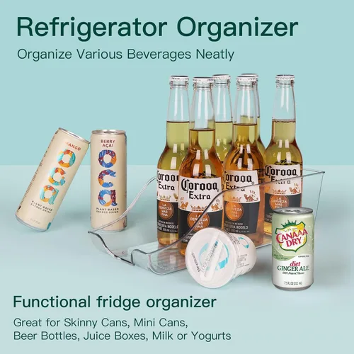Vista 4 de Juego de 4 cubos organizadores de refrigerador, almacenamiento de despensa, dispensador de latas para armario de cocina o encimera, soporte