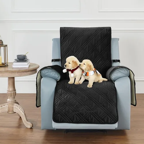 Vista 6 de BOCTOPUG Funda de terciopelo para silla reclinable, impermeable, reversible, resistente al agua, para perros y mascotas (negro, 30 pulgadas)