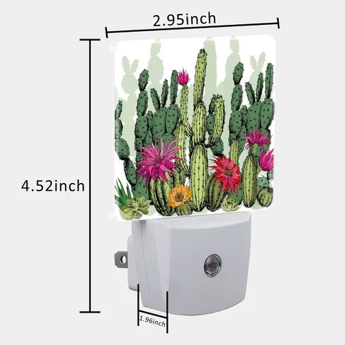 Vista 5 de Luz nocturna verde de suculentas y plantas de cactus enchufable a la pared con sensor de atardecer a amanecer, bonita luz nocturna para niños