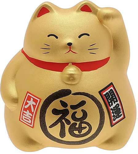 Vista 15 de JapanBargain Figura japonesa de gato de la suerte de Maneki Neko, estatua de cerámica de gato de la fortuna de Feng Shui para riqueza y buena