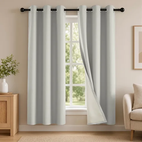 Vista 103 de 2 paneles de cortinas 100% opacas, de peso medio, con aislamiento térmico y ojales para dormitorio, sala de estar, tratamiento de ventana