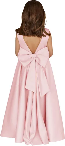 Vista 21 de MCieloLuna Vestidos de niña de flores para boda con nudo de lazo elegante de satén para primera comunión