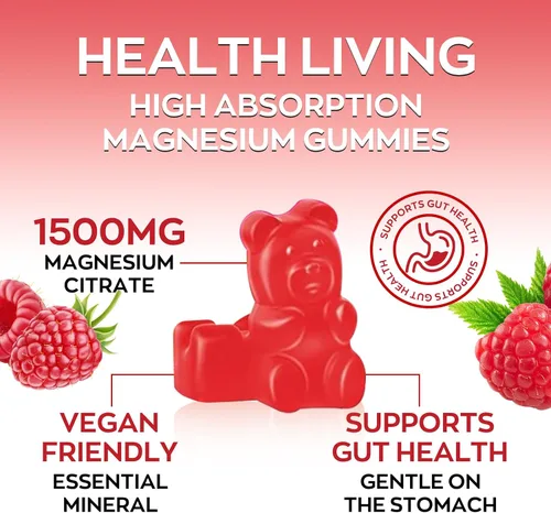 Vista 3 de Gomitas de magnesio de alta absorción para adultos, suplemento de magnesio para apoyo muscular, nervio, hueso y corazón, vegano, sin OMG, sabor