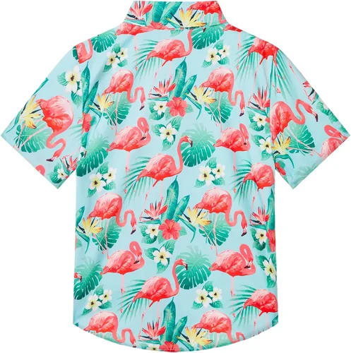 Vista 2 de Camisa hawaiana para niños, manga corta, tropical, linda, casual, con botones, para jóvenes, niños, verano, playa