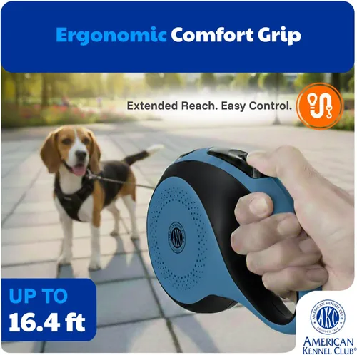 Vista 3 de American Kennel Club Correa retráctil resistente para perro, 16.4 pies, sin enredos, agarre ergonómico, freno de una mano, para perros medianos