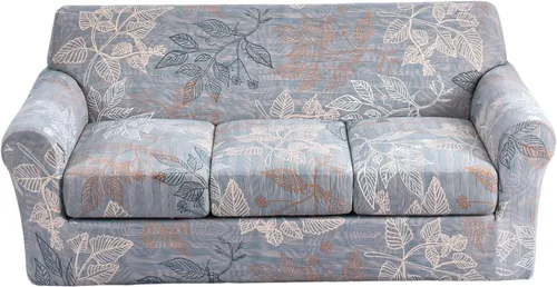 Vista 48 de KRFOONN Funda de sofá de 4 piezas con estampado para sofás de 3 cojines, funda elástica con 3 fundas de cojín separadas, protector de muebles