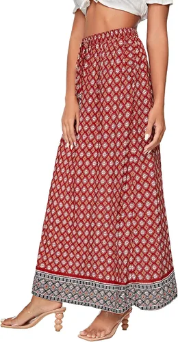 Vista 5 de Milumia Falda larga bohemia con estampado vintage y bolsillos para mujer