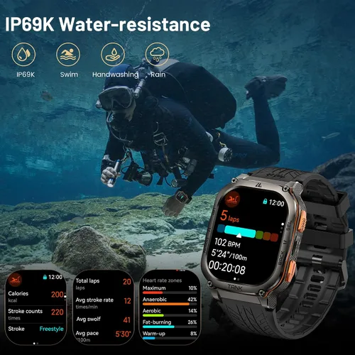 Vista 6 de AMAZTIM Reloj inteligente militar con GPS, 6 posicionamiento/brújula satélite, cuerpo de acero inoxidable, impermeable, batería extragrande de 480