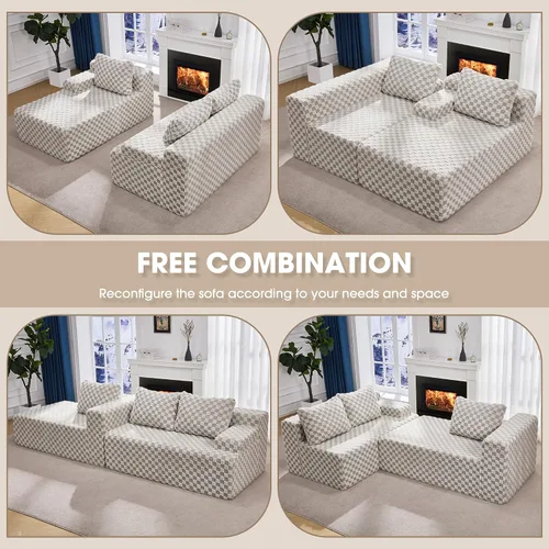 Vista 6 de Sofá modular en forma de L, de 3 asientos, espuma viscoelástica, para sala de estar, sofá estilo nube con diván, de gran tamaño, verde grisáceo