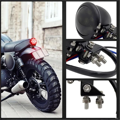 Vista 7 de Luz trasera de motocicleta, luz de freno de freno universal, color rojo de 12 V, luz lateral de rueda trasera de motocicleta, luz para guardabarros