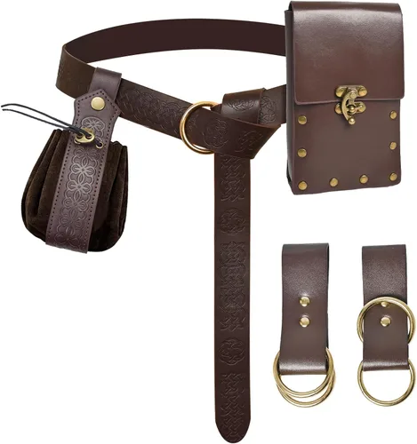 Vista 7 de Renaissance Accessories - Cinturón renacentista vikingo, medieval, vintage, de cuero, protector de brazo y espada