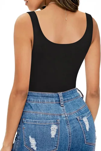 Vista 3 de MANGOPOP Women's Round Neck Sleeveless T Shirt Tank Top Bodysuits Jumpsuits