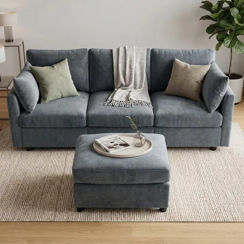 Vista 3 de Iroomy Sofá modular modular para sala de estar, asiento con cojín de resorte, moderno sofá convertible en nube con otomana, gris