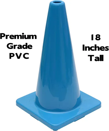 Vista 2 de Juego de 6 conos de seguridad de tráfico de PVC de 18 pulgadas con base negra (6 conos, azul) - Sin collar reflectante