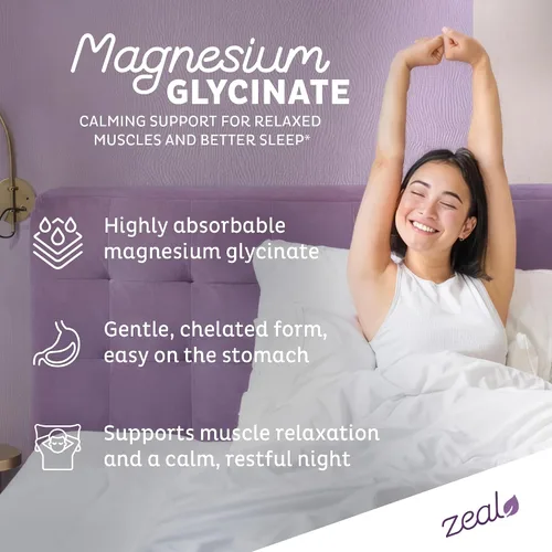 Vista 3 de Zeal Naturals Suplemento triple complejo de magnesio - glicinato, malato, citrato 400 mg, 180 cápsulas Magnesio quelado de alta absorción