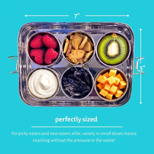 Vista 2 de Caja Bento reutilizable de acero inoxidable: 6 recipientes de 1.7 fl oz incluidos Sin plástico Apto para lavavajillas Sin derrames, a prueba
