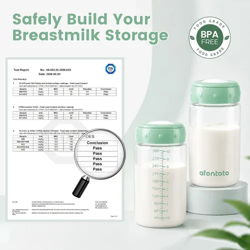 Vista 2 de 2 botellas de almacenamiento de leche materna, botellas de espectro de cuello ancho sin BPA para bombeo, colección de almacenamiento de biberones