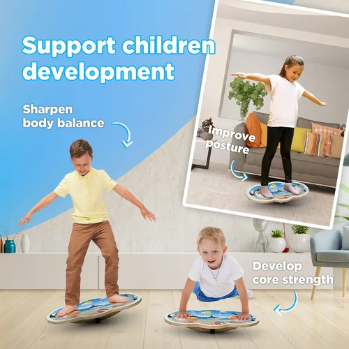 Vista 5 de Tabla de Equilibrio de Madera para Niños, Tabla Tambaleante para Equilibrio, Soporte de Tabla de Equilibrio para Niños Pequeños, Tablas