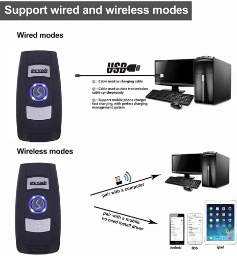 Vista 6 de Mini Escáner de Código de Barras Bluetooth 1D Escáner de Código de Barras Inalámbrico 3 en 1 Bluetooth/USB Cableado/2.4G Inalámbrico Lector de BD
