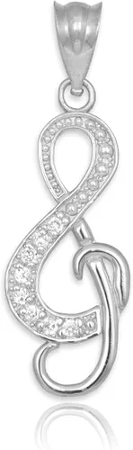 Vista 2 de Collar con colgante de oro blanco de 14 quilates con diseño de clave de agudos