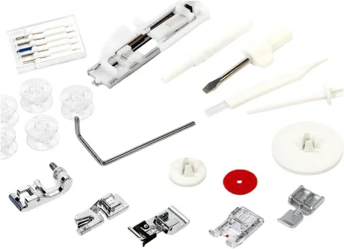 Vista 7 de Janome HD5000 Máquina de coser resistente para principiantes, máquinas de coser mecánicas portátiles con accesorios y cubierta, máquina de coser
