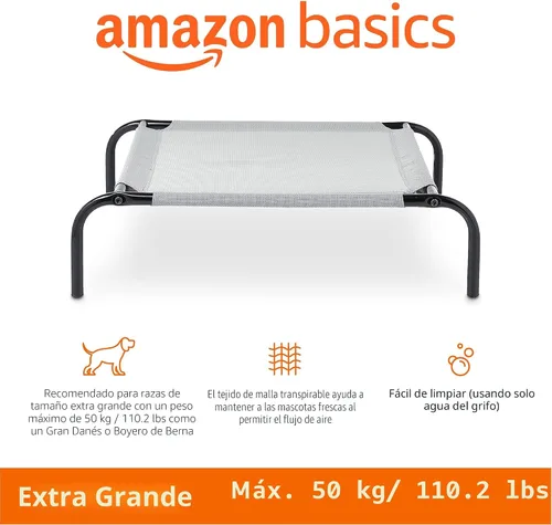 Vista 2 de Amazon Basics - Cama elevada refrescante y transpirable para mascotas, extra grande (60.1 x 37.1 x 8.9 pulgadas), 1 unidad, color gris