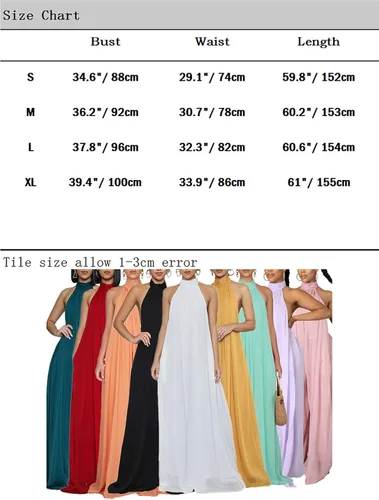 Vista 5 de Ekaliy - Enterizo sexi de verano para mujer, de chifón, con escote halter, sin mangas, pantalón largo de pierna ancha, enterizo de fiesta