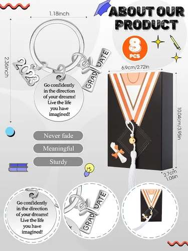 Vista 2 de Taiyin 16 llaveros de graduación de clase 2023, regalos de graduación, llaveros de graduación inspiradores de acero inoxidable, ideas de regalo