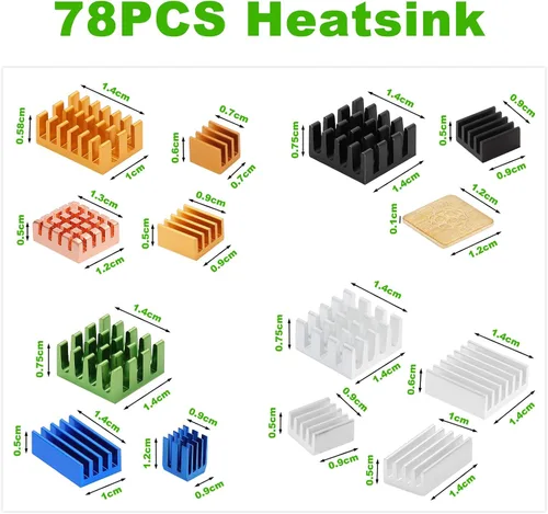 Vista 2 de 78 unidades de disipador de calor Raspberry Pi 4b, disipador de calor de aluminio Raspberry Pi con cinta adhesiva conductora térmica para Raspberry