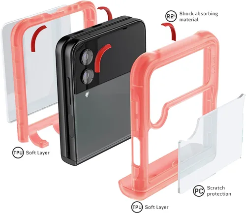 Vista 6 de Ghostek COVERT - Funda rosa para Galaxy Z Flip 4 para mujeres y niñas, protección completa de bisagra y parte trasera transparente, duradera