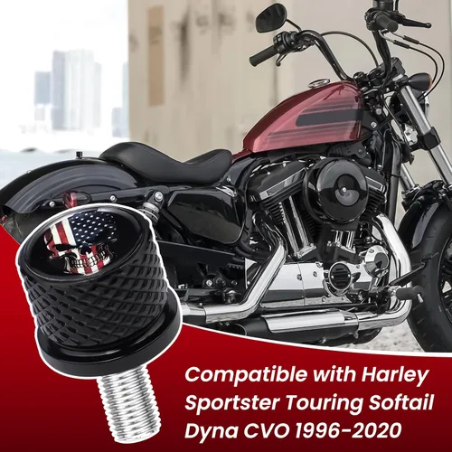 Vista 2 de Tornillo de perno de asiento de guardabarros moleteado inoxidable de 1/4 "-20 roscas compatible con Harley Sportster Dyna Softail Touring CVO Negro