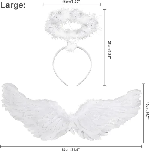 Vista 3 de Yamgqus Alas de ángel, alas de ángel y halo para adultos y niños, disfraces de ángel para mujeres y niñas para Halloween, Navidad, fiesta de carnaval