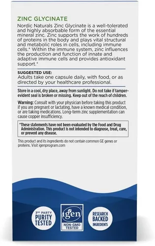 Vista 6 de Nordic Naturals Glicinato de zinc - 60 cápsulas - 20 mg de glicinato de zinc altamente absorbible - Bienestar óptimo - Sin OMG, sin gluten, vegano